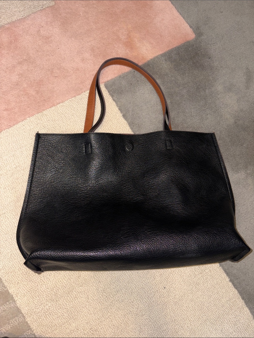 Classic Black faux Leather Tote with Contrast Handles